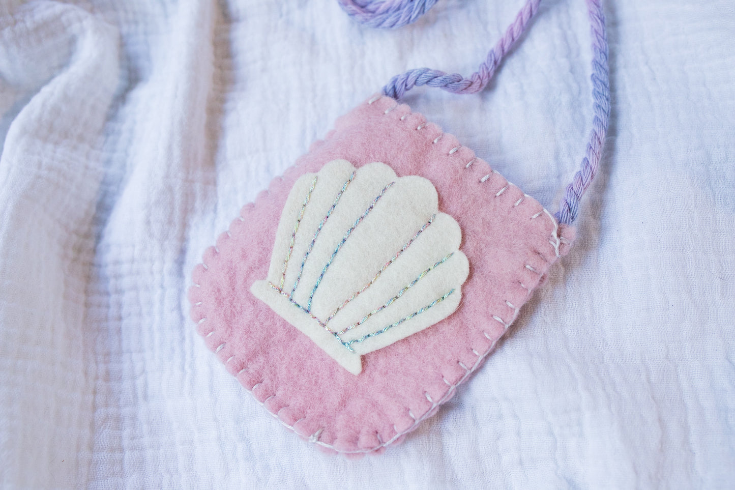 Seashell Felt Treasure Bag - Pink