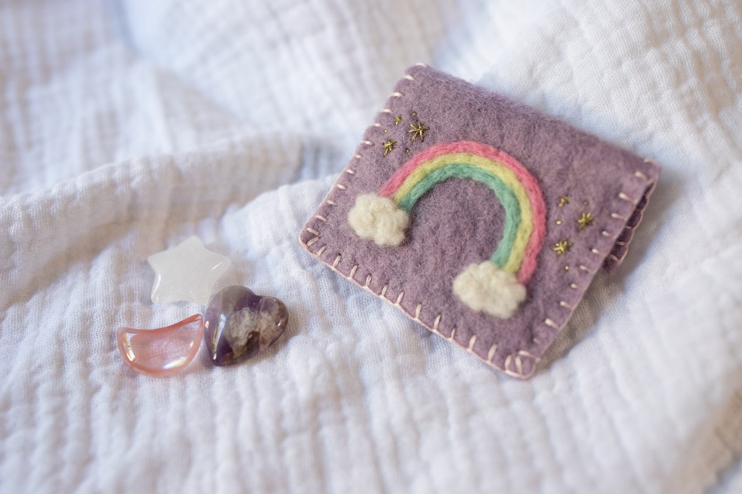 Rainbow Needle Felt Button Pouch
