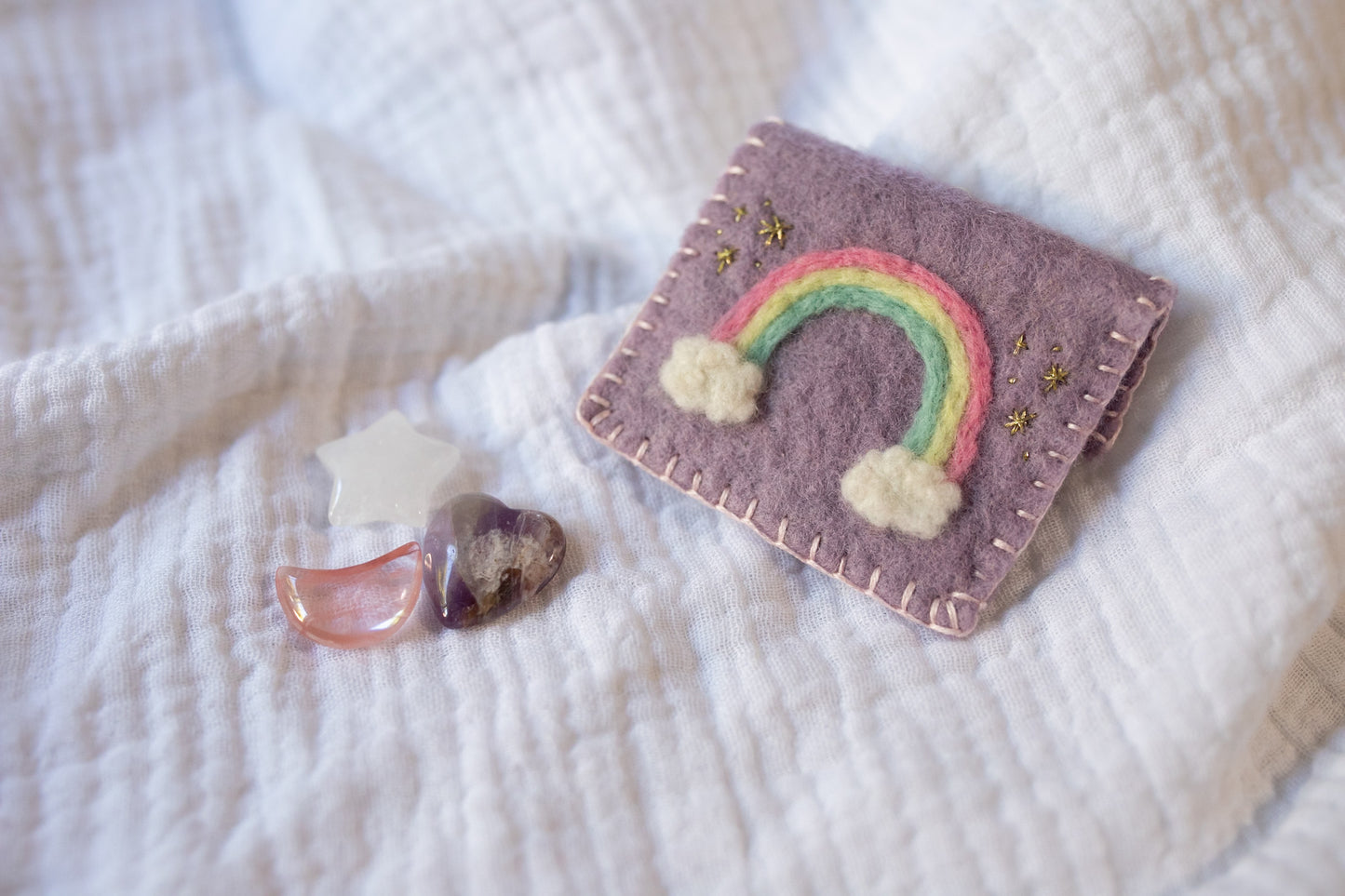 Rainbow Needle Felt Button Pouch