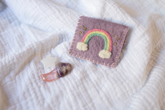 Rainbow Needle Felt Button Pouch