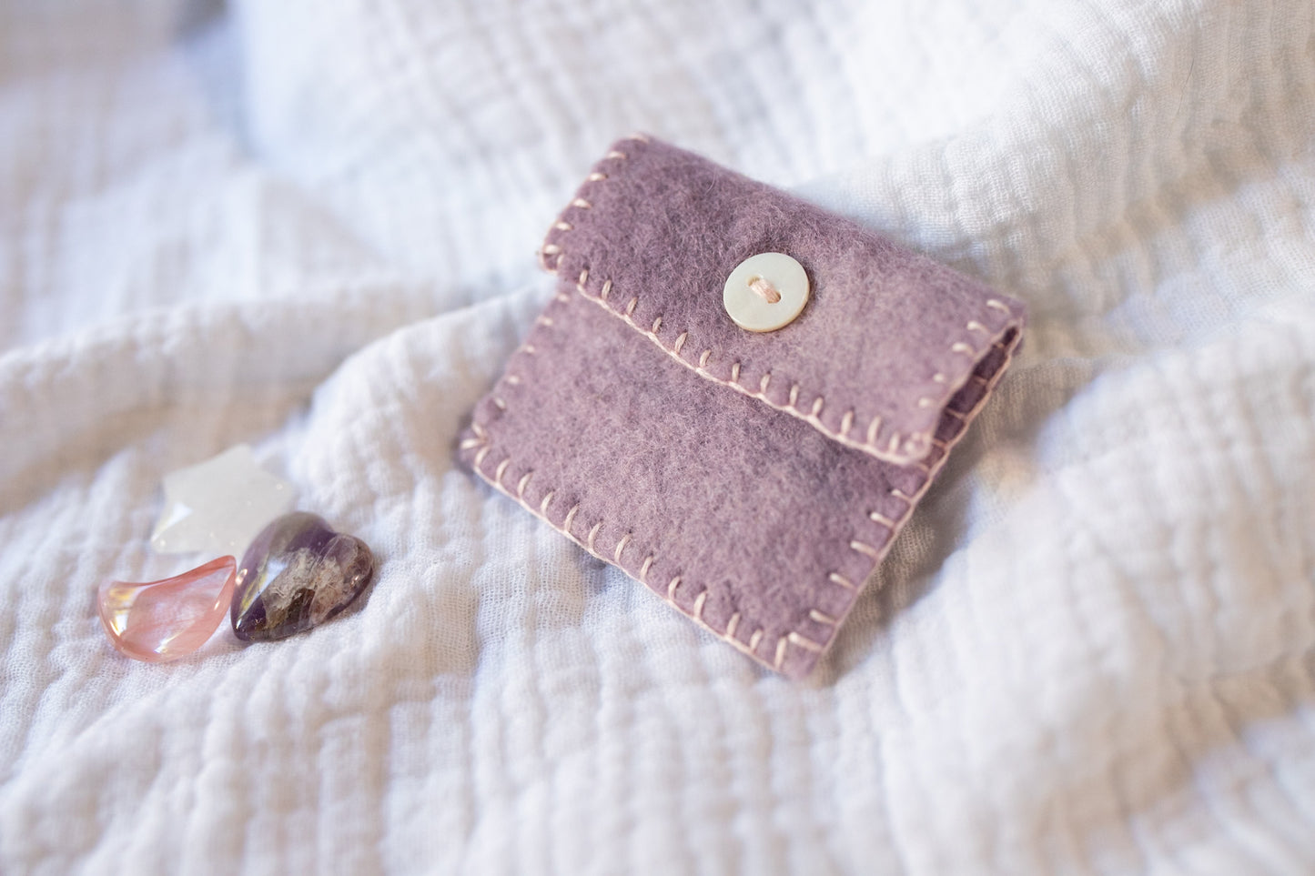 Rainbow Needle Felt Button Pouch