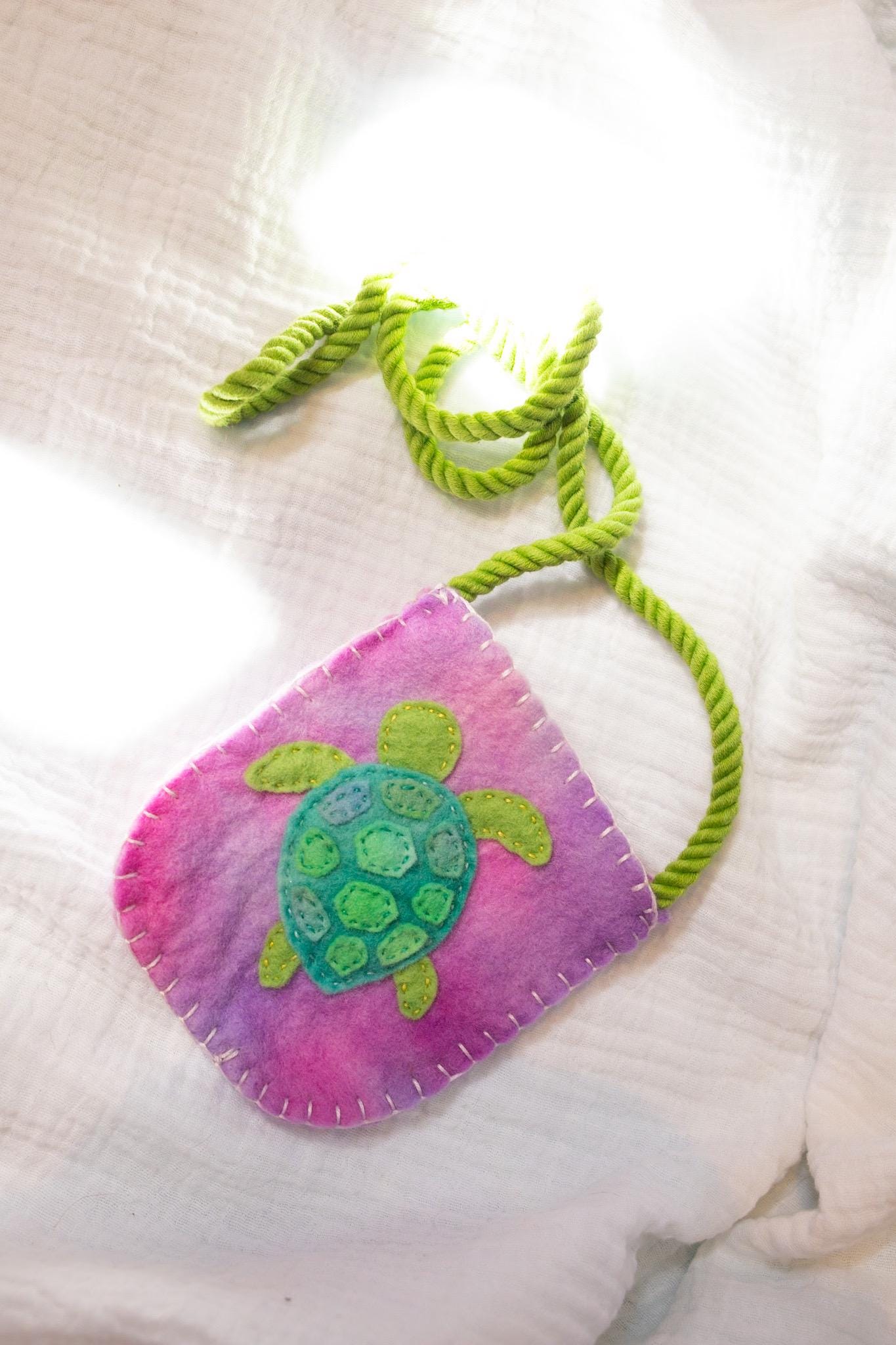 Sea Turtle Felt Treasure Bag - Purple